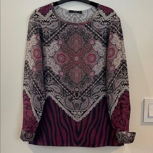 ETRO 100% Silk Paisley & Zebra Print Long-Sleeve Blouse size 42 Medium - Large